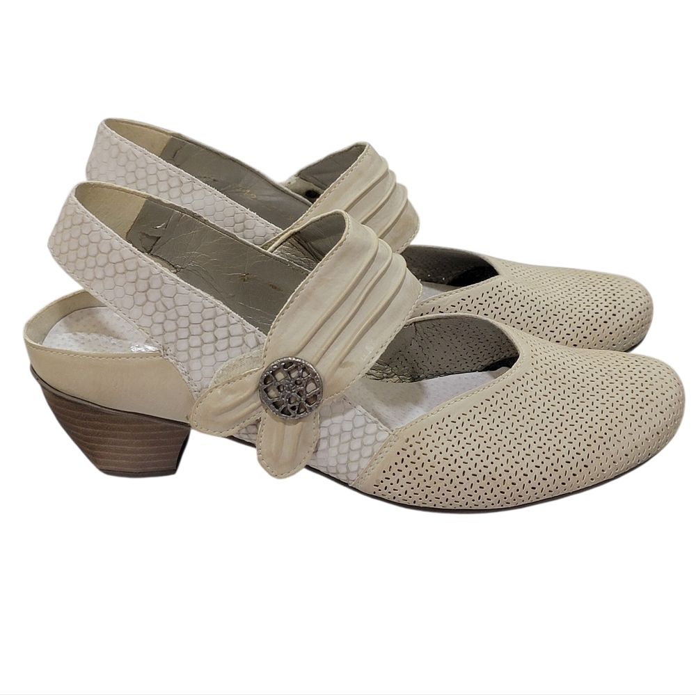 Rieker Antistress Beige Snake Print Slingback Block Heel Pumps Women’s Size 8